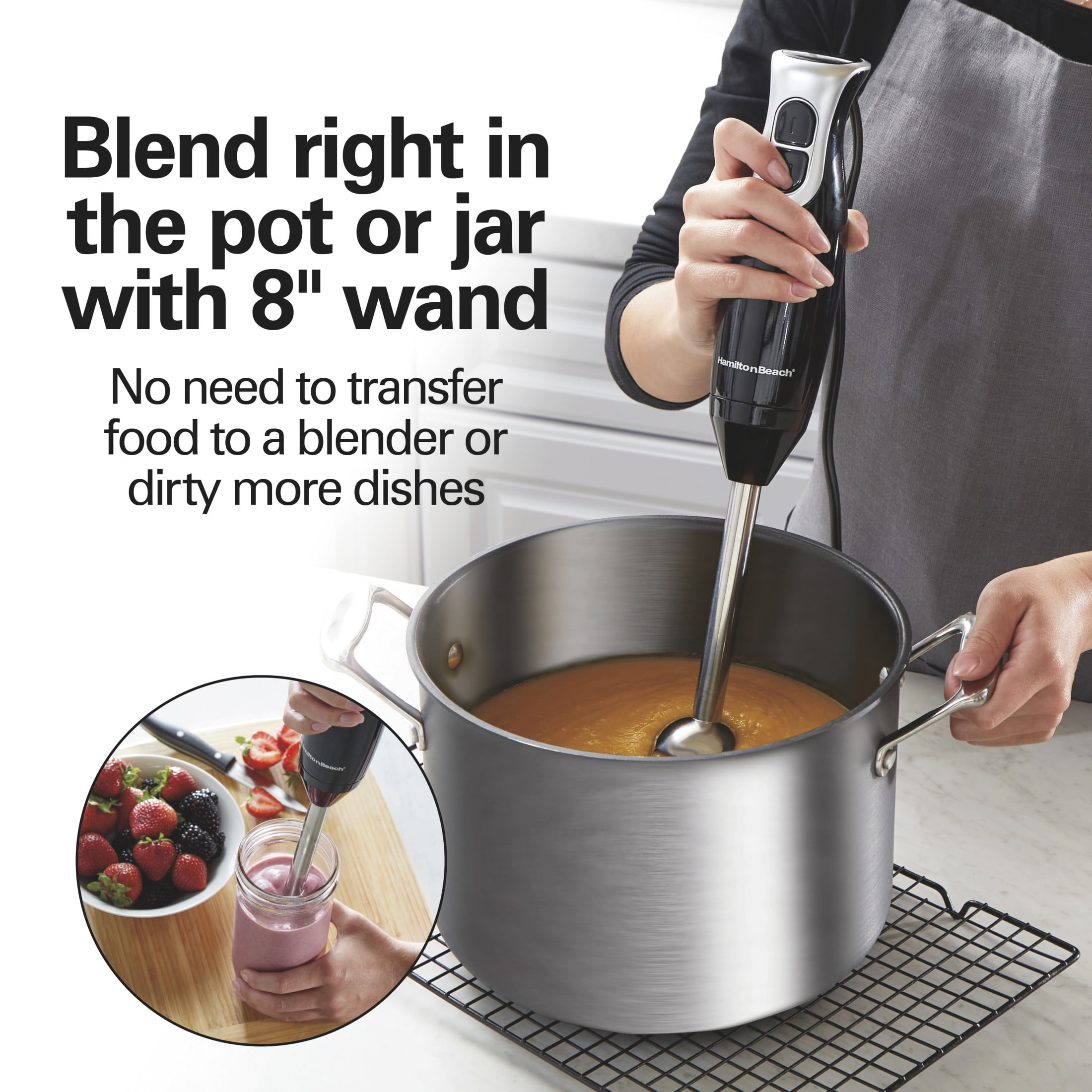 Hamilton Beach Immersion Hand Blender for Kitchen with Blending Wand, Whisk & Chopping Bowl, Black