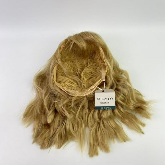 SHE & CO false hair, 12 Inch Short Wavy Clip in Hair Extensions for Women, Thick Soft Synthetic Clip in Hairpieces Daily Party Halloween - Light Ash Blonde Mix
