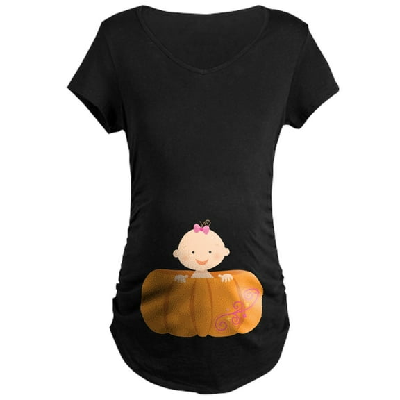 CafePress - Halloween Pumpkin Baby Pregnancy T Shirt - Maternity Dark T-Shirt