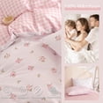 thumbnail image 3 of NAYOROOM Pink Floral Grid Pattern Duvet Cover King Set, 3 Piece Reversible Super Soft Breathable Comforter Cover, 3 of 8