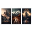 thumbnail image 2 of Designart "Endless Roads Through Misty Snowy Mountains II" Meadow Wall Art Set Of 3 - Traditional Brown Canvas Set For Living Room Decor, 2 of 6