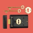 thumbnail image 2 of Renovators Supply Manufacturing Black Door Rim Lock Set with Brass Plated Finish – Vintage Style Surface Mount Door Lock Hardware for Interior and Exterior Doors, 2 of 7