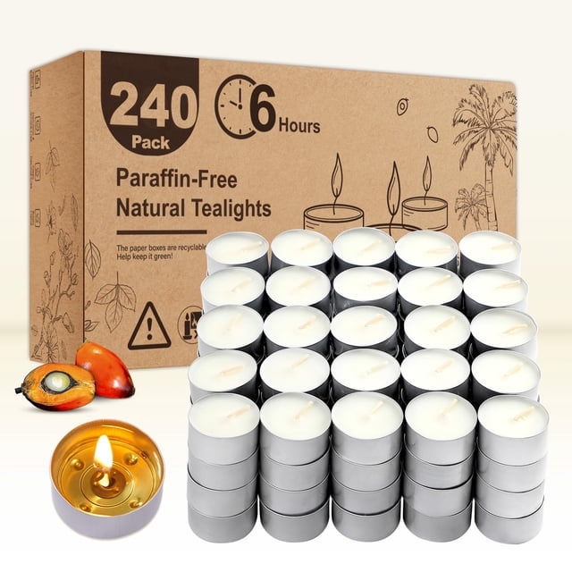 Paquete de 240 velas de té de cera de palma sin perfume de Hypmis, 6 horas de combustión