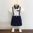 thumbnail image 4 of Boys British Suspender Suit Set, White Short Sleeve Shirt Striped Shorts Bow Tie Suspenders Formal Back to School Outfits for Kids Birthday Wedding Stage Performance(White,3-4 Years), 4 of 4