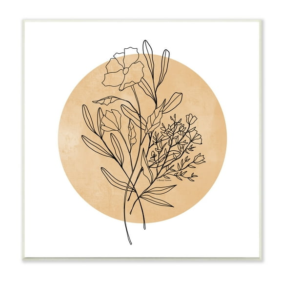 Stupell Industries Minimal Flower Sprigs Lines Round Ochre Shape Graphic Art Unframed Art Print Wall Art, Design by Rachel Nieman