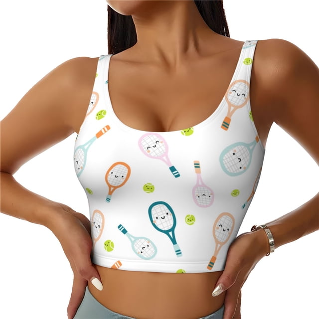 Fotbe Cute Tennis Rackets Sujetador Deportivo Largo sin Aros para Mujer con Almohadillas y Soporte Medio, Transpirable y Absorbente, Camiseta Tipo Chaleco o Tank Top-XX-Large