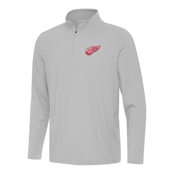 Men's Antigua  Gray Detroit Red Wings Twine Quarter-Zip Top