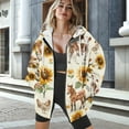 thumbnail image 3 of COEQINE Women's Full Zip Up Hoodie Oversized Sweatshirts Horse Cow Chicken Print Fashion Jacket Long Sleeve Sunflower Pattern Casual Wear Fall Winter Outfits Tops with Pockets, M, 3 of 7