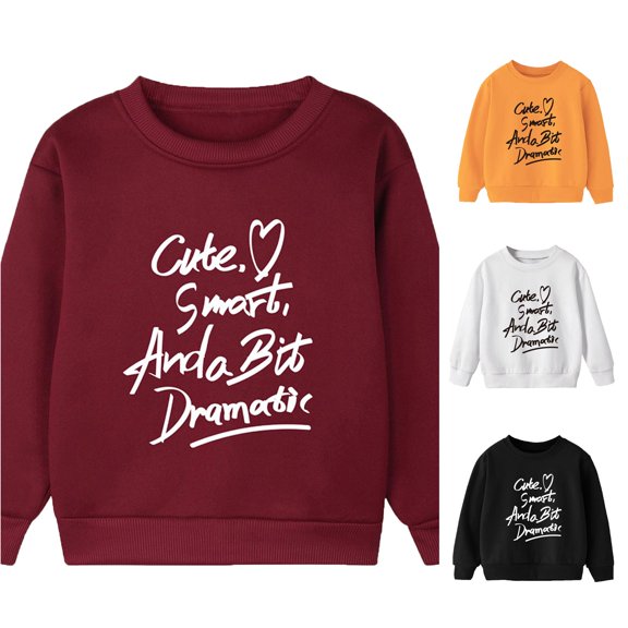 Zylarhe Kids Sweatshirts Boys Long Sleeves Warm Pullover Letter Printed Casual Thick Round Neck Children's Wear for Winter Red 8-9 Years