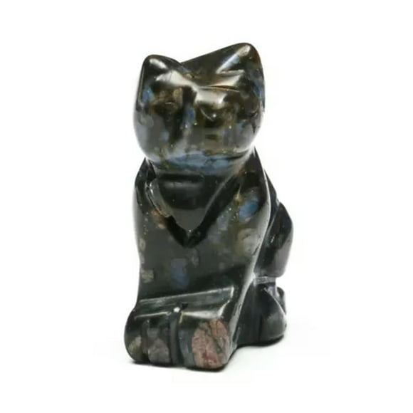 Mini Natural Lucky Sleeping Cat Quartz Crystal Skull Reiki Healing Carved 1.5"-Blue Labradorite