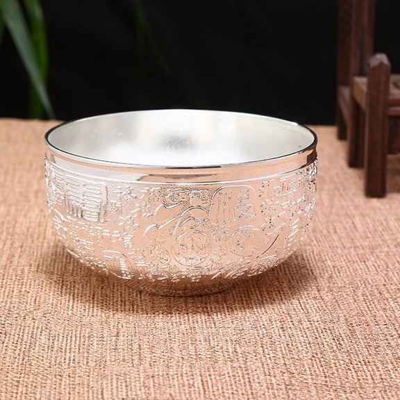 Niceauty Elegant Silver Alloy Dining Bowl for Home Use Round Carving Bowl Perfect for Soup Salad Pasta 7.5 inches