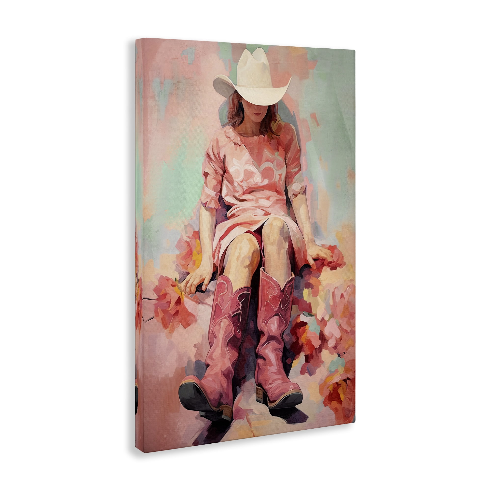 Stupell Industries Cowgirl & Soft Florals Novelty Painting Gallery Wrapped Canvas Art Print Wall Art, 30 x 45