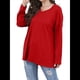 thumbnail image 3 of Blusas de Mujer de Larga con Cuello en V, Túnicas Casuales, Camisas Básicas, Blusas Holgadas Rojo L, 3 of 7