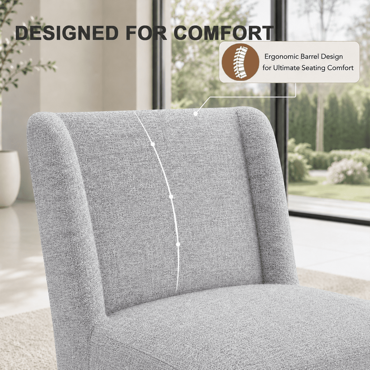 Aenkyo Upholstered Dining Chair with Casters, Modern Wingback Accent Side Chair, Feather Gray