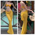 thumbnail image 2 of Women Tie Thong Swimsuits Strapless Swimwear High Cut Thong Swimsuit Push Up Lacing up Bathing Swimming Suit Beachwear Yellow L, 2 of 5