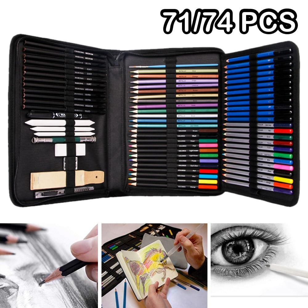 71/74 PCS/set Professional Drawing Kit Sketch Pencils Set Art Sketching Painting Supplies with Carrying Bag