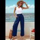 thumbnail image 4 of Pantalones de Salón Anchos para Mujer, Color Azul Oscuro, Talla S, 4 of 8