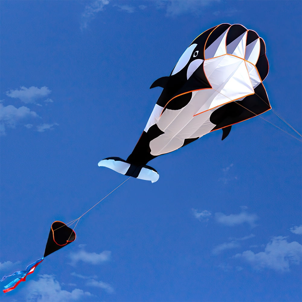 Kepooman 3D Huge Frameless Soft Whale with Kite String for Outdoor Games and Activities, Black & White Kepooman 3D Huge Frameless Soft Whale with Kite String for Outdoor Games and Activities, Black & White