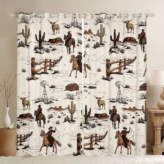 Castle Fairy Western Cowboy Black Out Curtains,Cow Curtains Pack of 2 (42x63 Each)