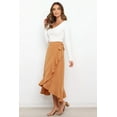 thumbnail image 3 of Wenseny Women’s Satin Asymmetrical Long Wrap Skirts Ruffled Hem Midi Skirt Khaki L, 3 of 7