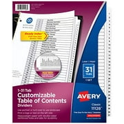 Avery 1-31 Tab Dividers for 3-ring Binders, Customizable Table of Contents, Classic White Tabs, 1 Set (11128), Black/White