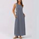 thumbnail image 4 of Vestido de Verano de Longitud de Rodilla para las Mujeres sin Mangas Vestido de Playa Casual Sólido con Cuello en V, Vestido Casual con Cuello en V para las Mujeres, 4 of 9