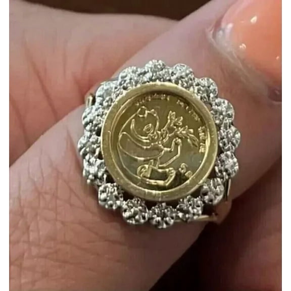 Aishvi Jewels Women's Panda Bear Coin Ring 14K Yellow Gold Plated 2Ct Round Lab Created Diamond