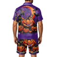 thumbnail image 5 of Leidass Mens Satin Pajama Set Halloween Print Short Sleeve Button Down Sleepwear Set with Shorts Pockets Loose Fit Loungewear Purple L, 5 of 5