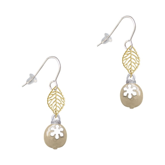 Delight Jewelry Goldtone Ornament with White Snowflake Goldtone Leaf French Earrings