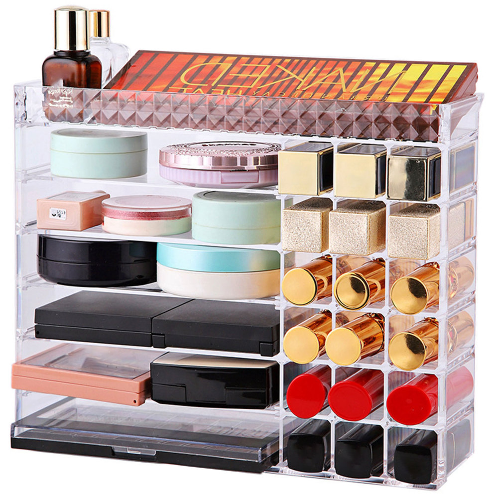Clear Plastic Organizer Box Makeup Divided Box with Lid for Desktop