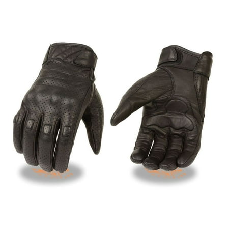 Milwaukee Leather Men's Perforated Leather Gloves w/ Rubberized Knuckles & Gel