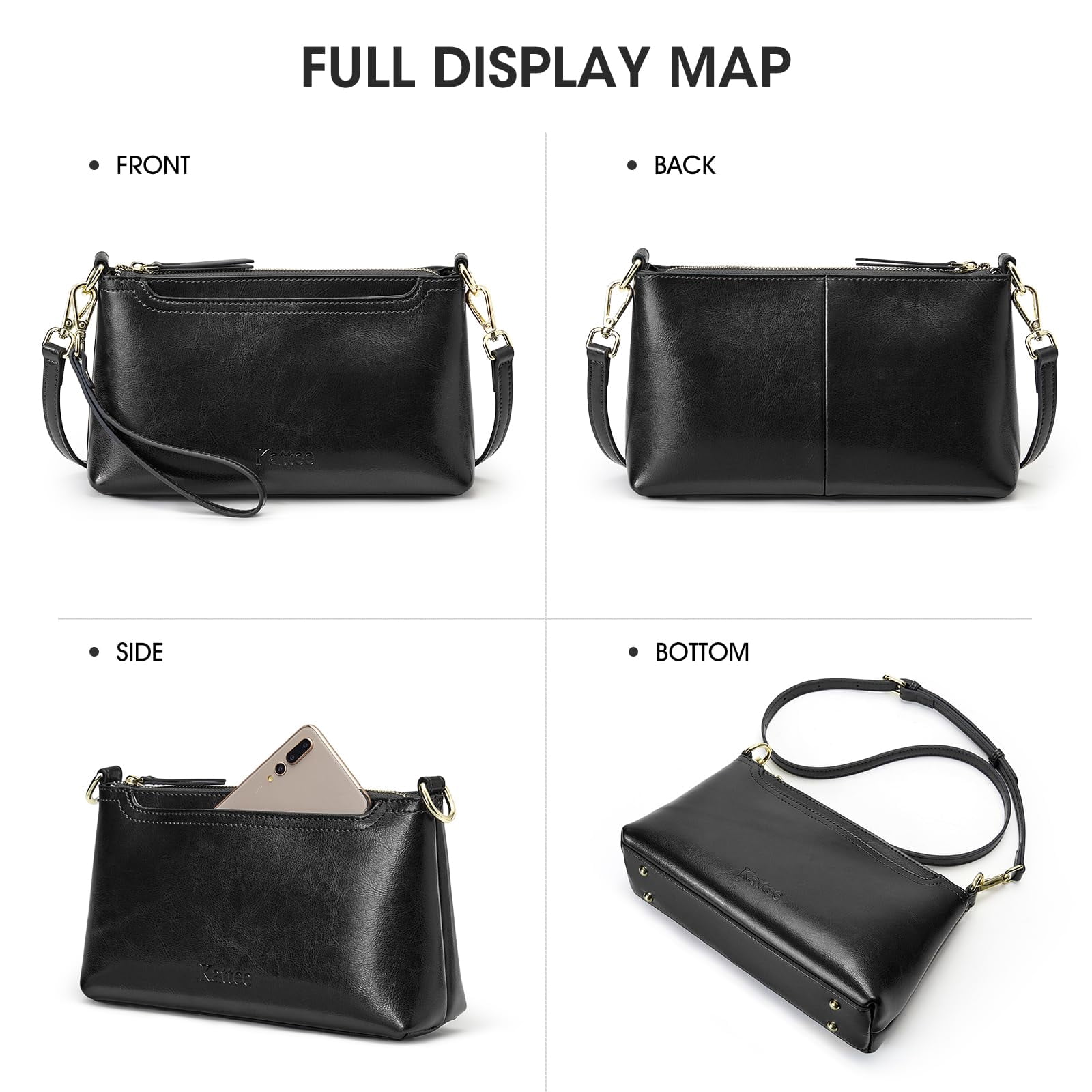 Kattee Leather Crossbody Bags for Women Trendy, Small Shoulder Purses and Handbags, Clutch Wristlet Wallet with 2 Straps