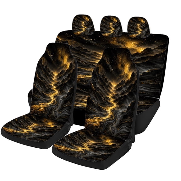 Verolix Black Gold Mountain Car Seat Covers Full Set, Mesh Fabric Universal Fit Seat Covers for Cars SUVs Trucks Vans, Abstract Landscape Pattern Front Rear Seat Protector Interior Accessories