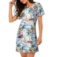 thumbnail image 2 of Easygdp Watercolor Sailboat Camisón de manga corta para mujer, informal, estampado, 2 of 6