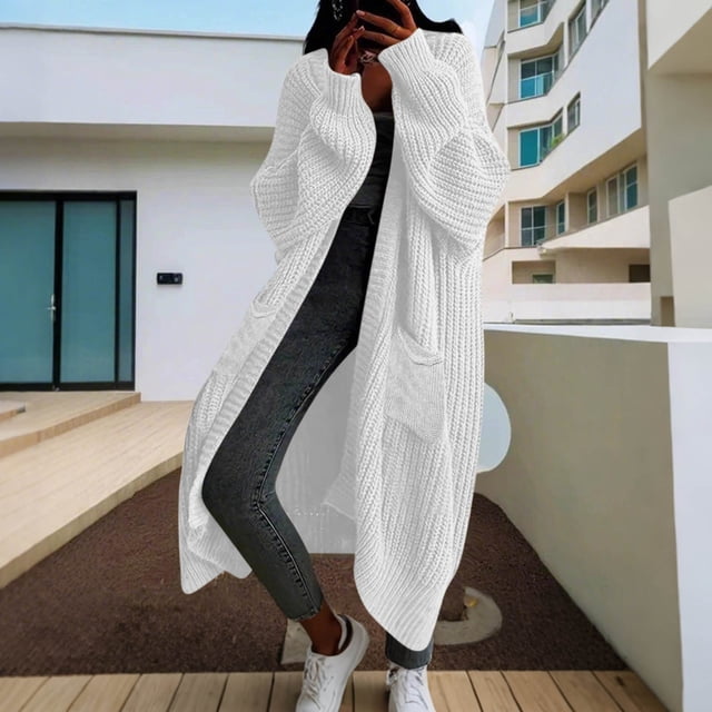 Chaquetas y abrigos casuales sin capucha de manga larga para mujer, suéter tipo cárdigan de manga larga de color liso, abrigo informal de longitud media, blusa de poliéster para mujer