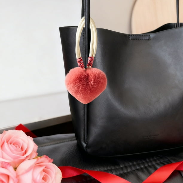 Llavero De Fibra De Poliéster 1 Llavero Con Dije En Forma De Corazón En Terciopelo De Poliéster Suave Rosa Para Decorar Bolsos, Carteras O Mochilas, 10cm Rkxzt