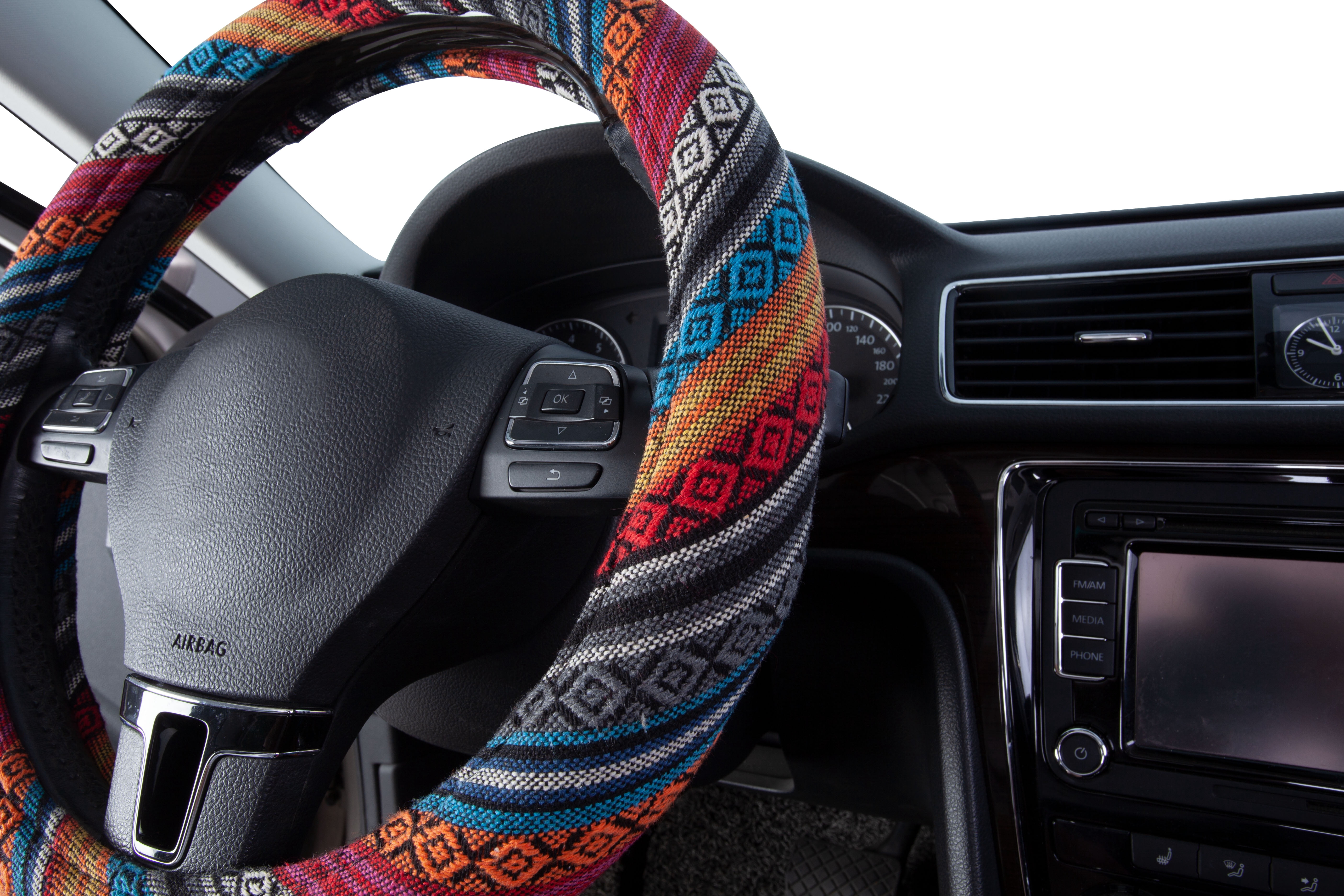 Auto Drive 1 -Piece Boho Car Steering Wheel Cover  Heavy Duty Polyester, Colorful - Universal Fit, 23SWC163