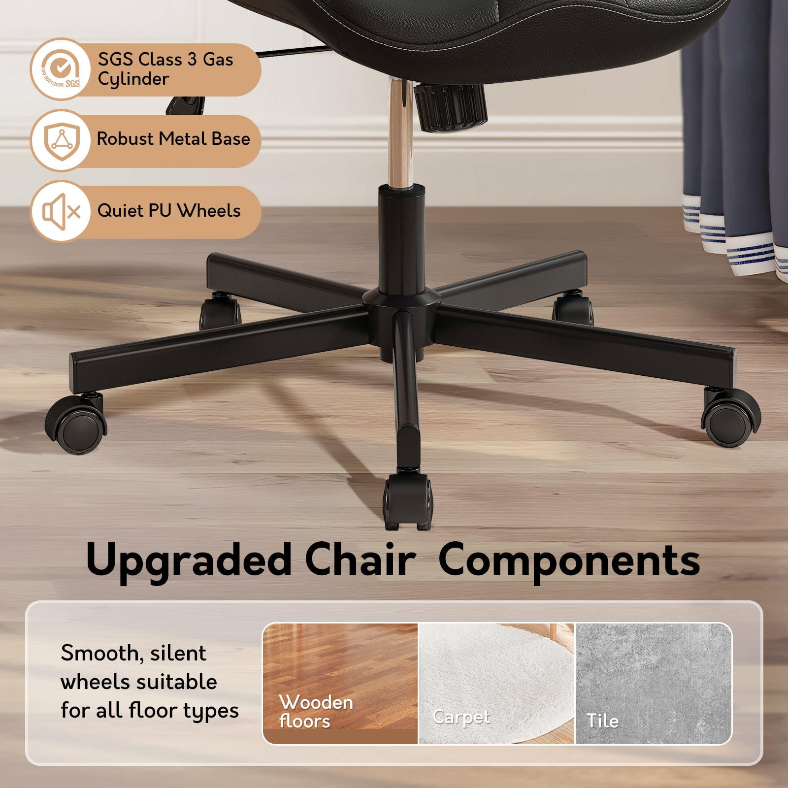 Ninecer Adjustable Armless Office Chair, Leather Desk Chair with Wheels, Office Chair for Home Office, Computer Rolling Chair for Adults, Comfy Task Chair, Brown