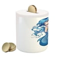 thumbnail image 2 of Anime Piggy Bank, Manga Cartoon Style Character of a Pisces Girl Horoscope Zodiac Themed Avatar, Ceramic Coin Bank Money Box for Cash Saving, 3.6" X 3.2", Blue and White, by Ambesonne, 2 of 4