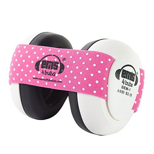 Em's 4 Bubs Hearing Protection Baby Earmuffs White with Pink Headband