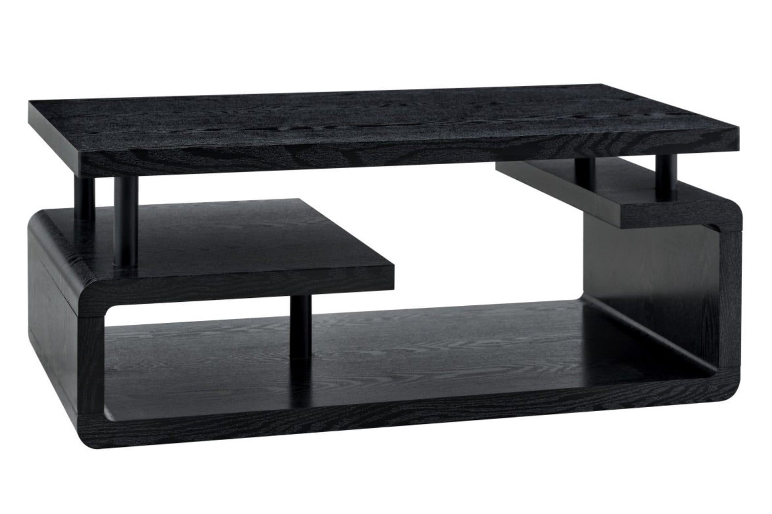 3-Tier Coffee Table, Wood Grain MDF Storage Table with Open Shelves, Modern Multi-Layer Living Room Table for Home Office & Small Spaces, Black