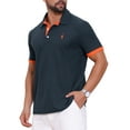 thumbnail image 5 of Men's Pattern Pique Polo Shirt Contrast Color Short Sleeve Golf Polo Shirts M Navy Blue, 5 of 6