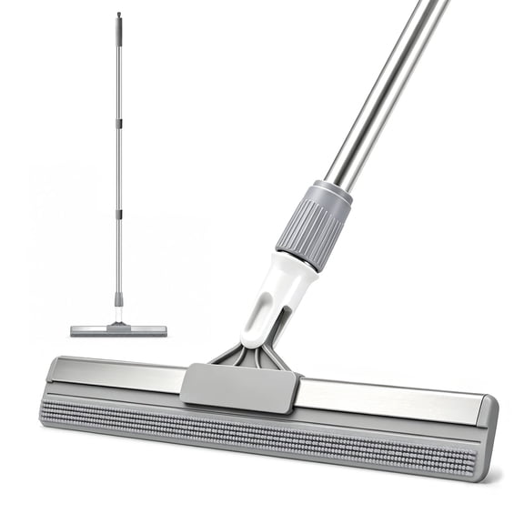Rubber Floor Squeegee with Long Handle, for Bathroom, Mirrors, Windows