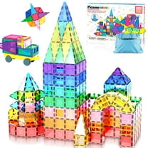 PICASSO-TILES Magnetic Tiles For Kids with Tote Bag, 101PCS Construction STEM Building Blocks Educational Toy