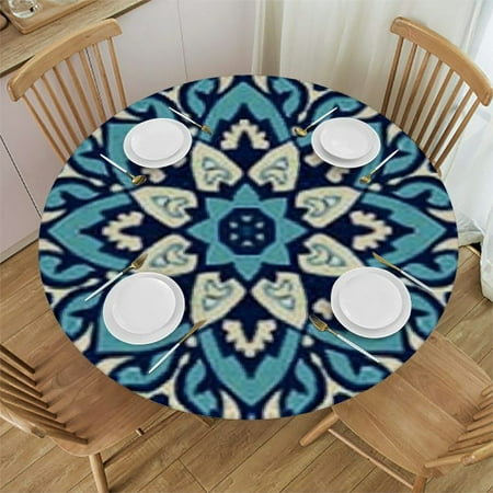 

Tllo0ord Fitted Round Tablecloth Checkered Elastic Edged Table Cloth for Party Dinner Room Spill Proof Fabric Tablecloths 42-46