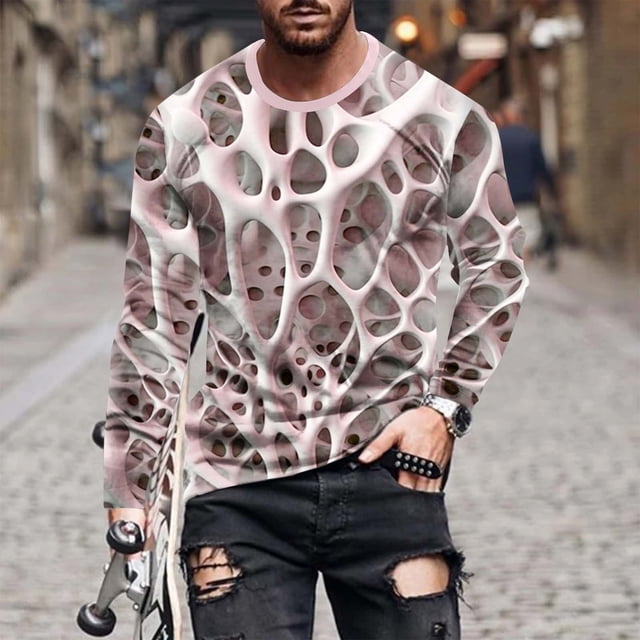 Blusas y camisas de manga larga con cuello redondo para hombre, blusa informal de manga larga con cuello redondo y estampado.