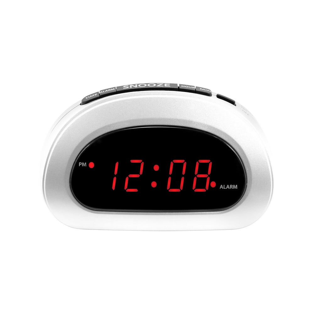 Mainstays Digital Alarm Clock, White, .6” Red LED Display, SPC089B