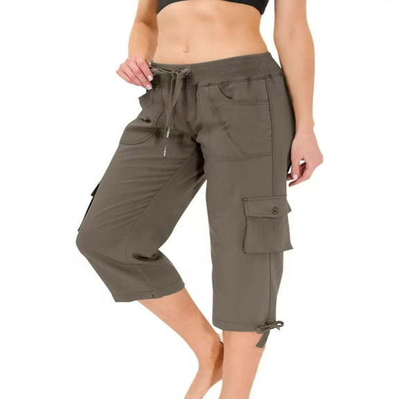 Breezora Women's Quick Dry Hiking Pants Lightweight Travel Trousers Adjustable Waist Outdoor Casual Pants With Pockets L Size Coffee