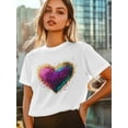 thumbnail image 6 of Women's T-Shirt Splash Love Short Sleeve Casual Tee Classic Crew Neck T Shirt for Women White, S, 6 of 7