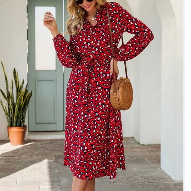 Vestido de manga larga para mujer, vestido de leopardo con cuello alto y estampado de leopardo, vestido de manga larga hasta la rodilla, vestido de manga larga con rendimiento finamente ajustado